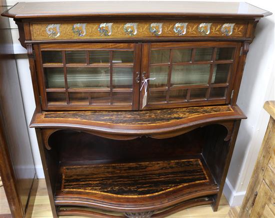 A Victorian rosewood and marquetry cabinet, (reconstructed), W.104cm